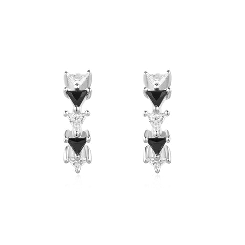 Silver Black/White Triangular Cubic Zirconia Huggies